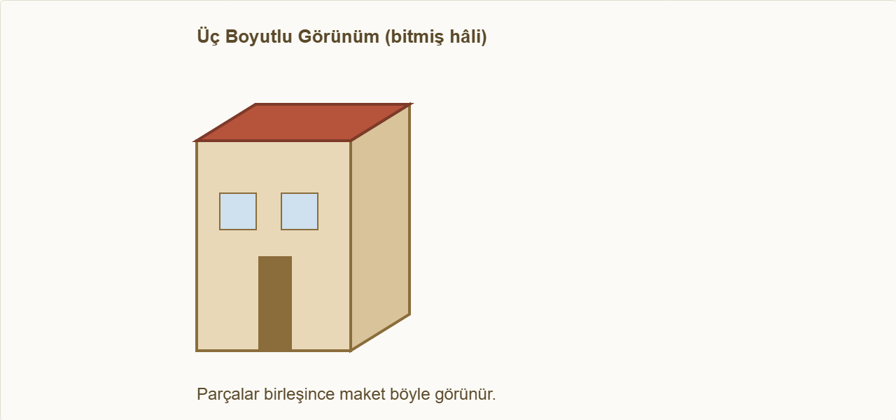 apartman maketi Çizim: Maketin bitmiş üç boyutlu görünümü.