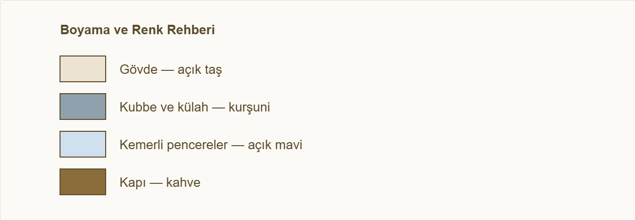 cami maketi Çizim: Hangi bölümün hangi renge boyanacağı.