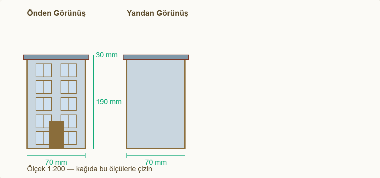 gökdelen maketi Çizim 1: Gökdelen gövdesinin ölçülü görünüşü.