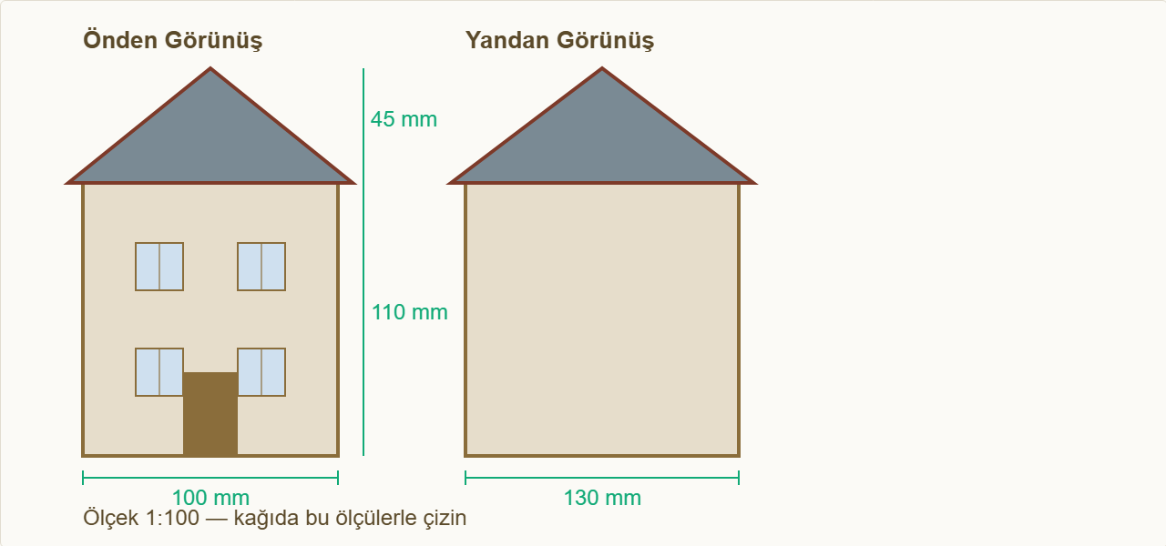 kilise maketi Çizim 1: Kilise gövdesinin ölçülü görünüşü.