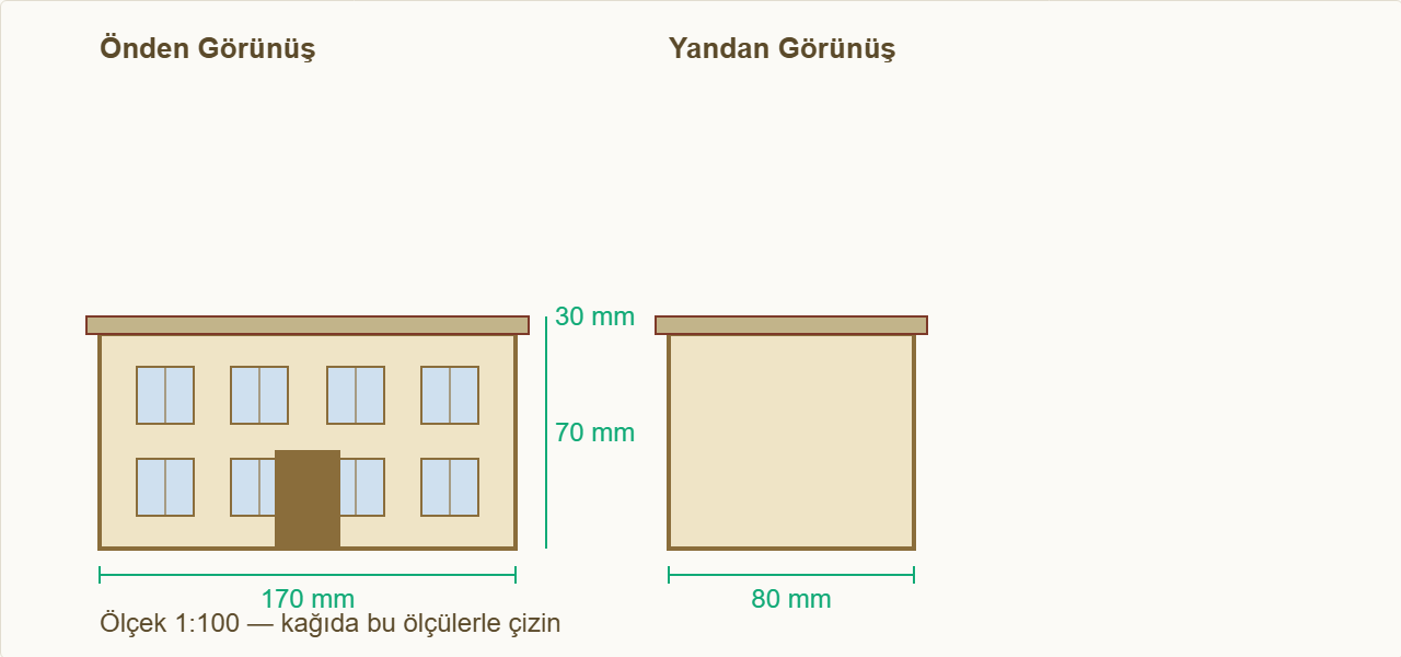 okul maketi Çizim 1: Okul bloğunun ölçülü görünüşü.