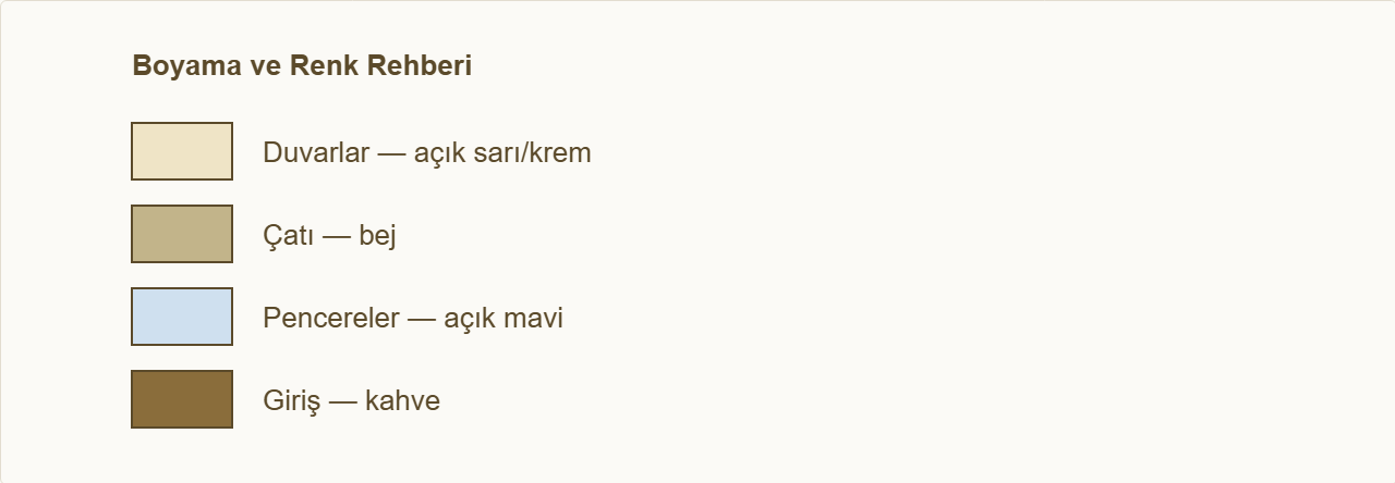okul maketi Çizim: Hangi bölümün hangi renge boyanacağı.