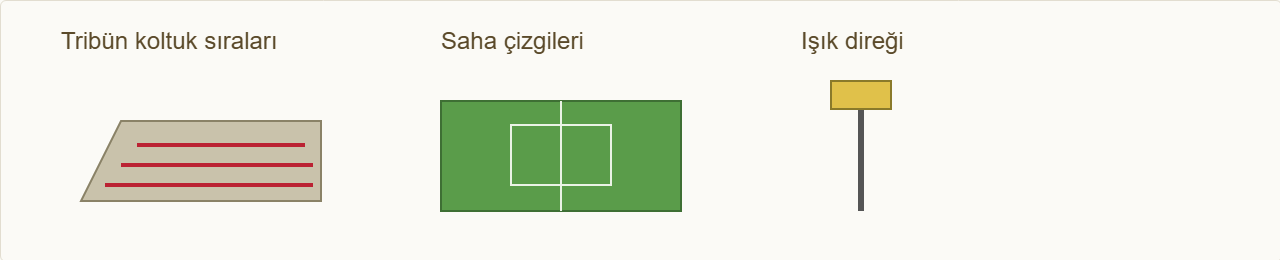 stadyum maketi Çizim 5: Koltuk sıraları, saha çizgileri ve ışık direği.