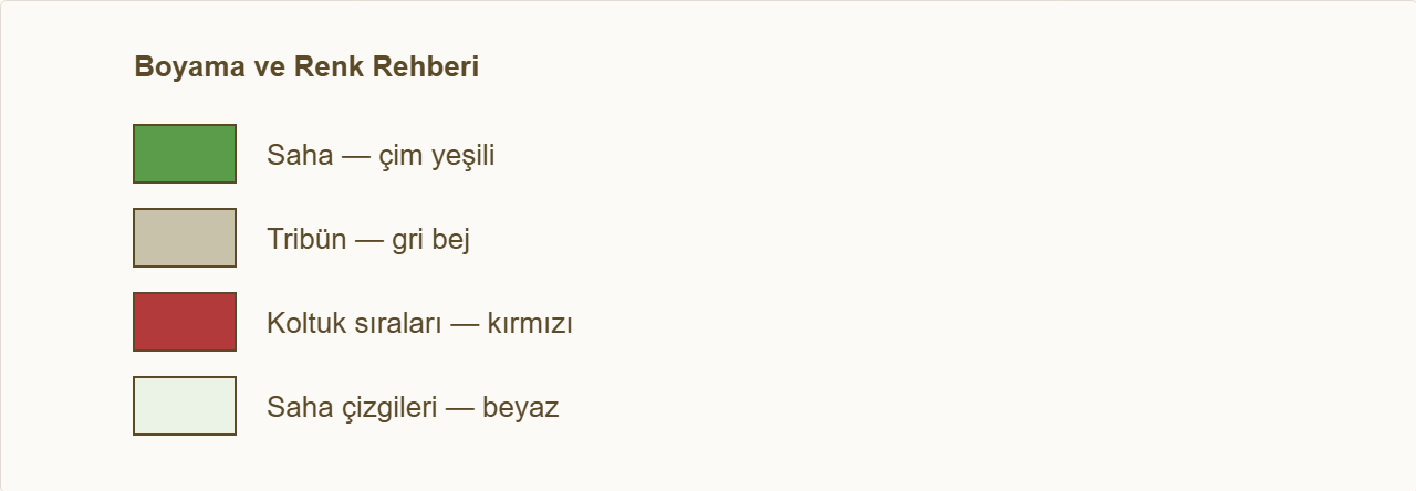 stadyum maketi Çizim: Hangi bölümün hangi renge boyanacağı.