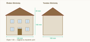 tarihi konak maketi Çizim 1: İki katlı konağın ölçülü görünüşü.
