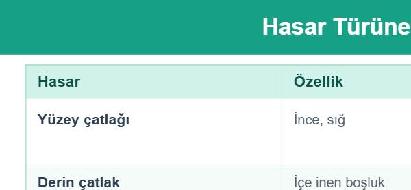 Hasar Türüne Göre Onarım