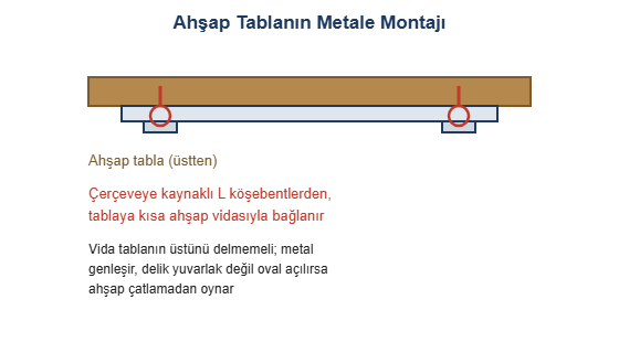 Ahsap tablanin metale montaji cizimi