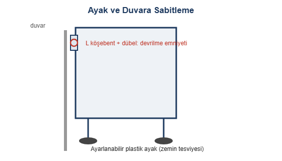 Ayak ve duvara sabitleme cizimi
