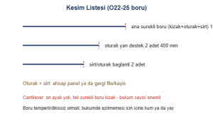 Cantilever sandalye kesim listesi cizimi