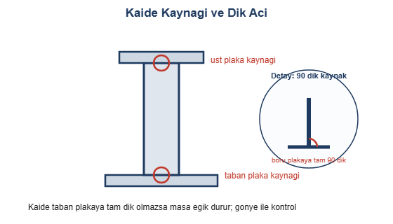 Kaide kaynagi ve dik aci detayi cizimi