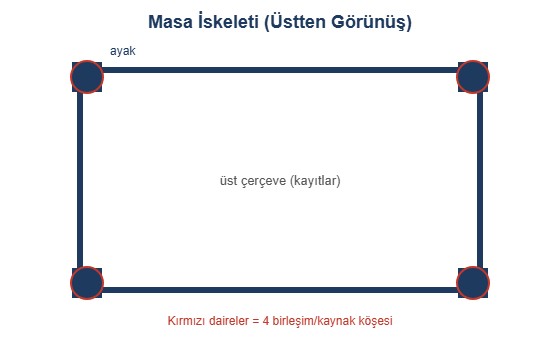Masa iskeleti üstten görünüş