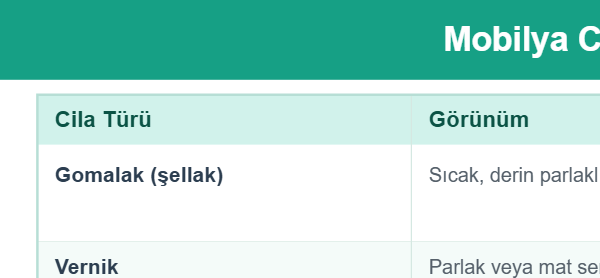 Mobilya Cila Türleri