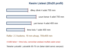 Servis arabasi kesim listesi cizimi