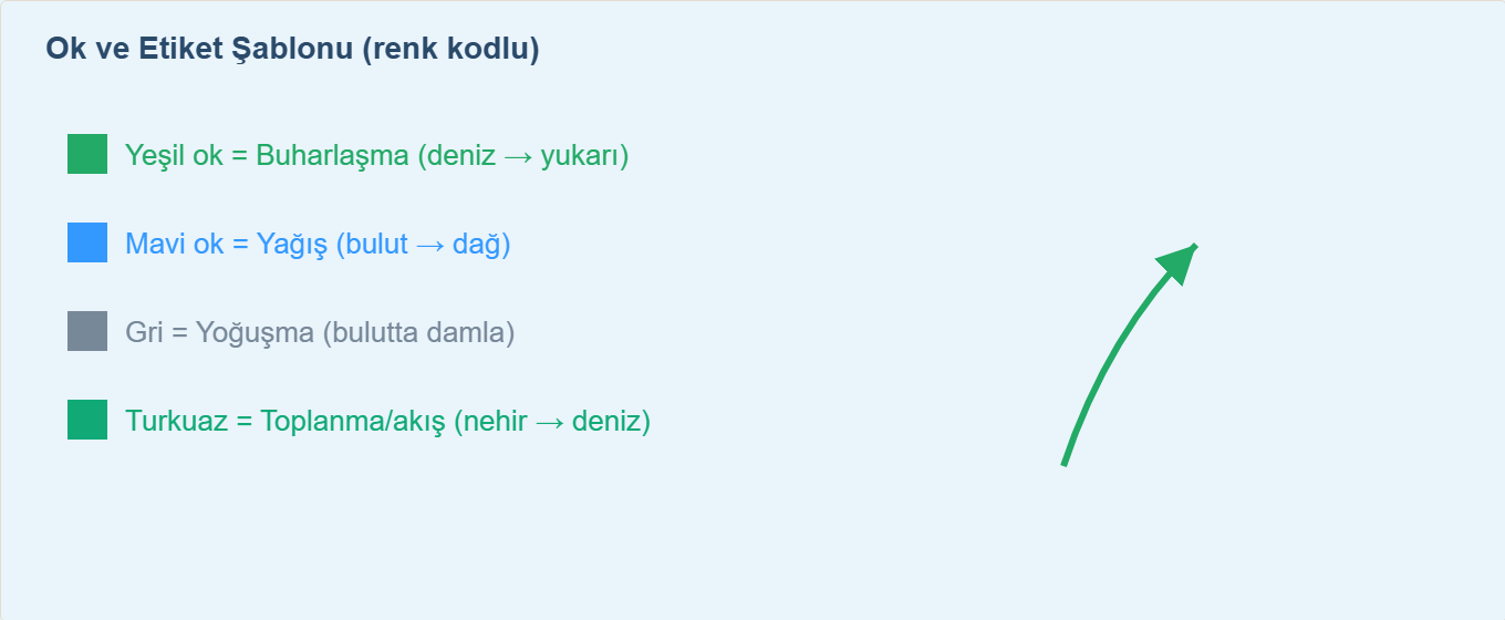 su döngüsü maketi Detay 3: Döngü oklarının renk kodu ve etiket şablonu.