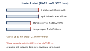 Tabure kesim listesi cizimi