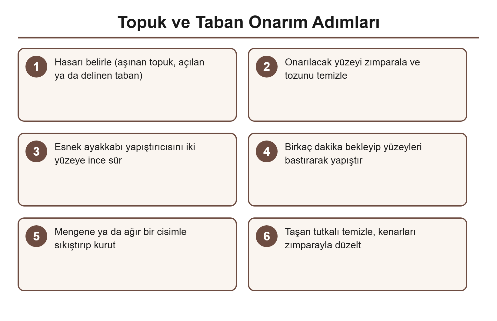 Topuk ve taban onarım adımları