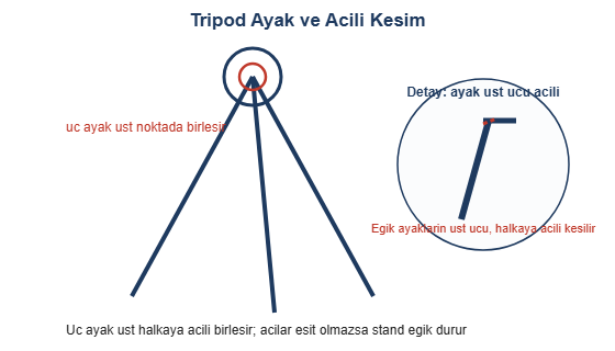 Tripod ayak ve acili kesim detayi cizimi