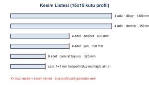 Vitrin dolap kesim listesi cizimi